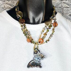 Beaded Glass Butterfly Necklace Boho Beach Jewelry with Extender Chain